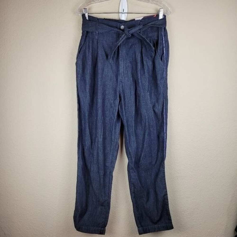 Sundry‎ Women 30 Dark Wash Paperbag Waist Denim Trousers Side Stripe New